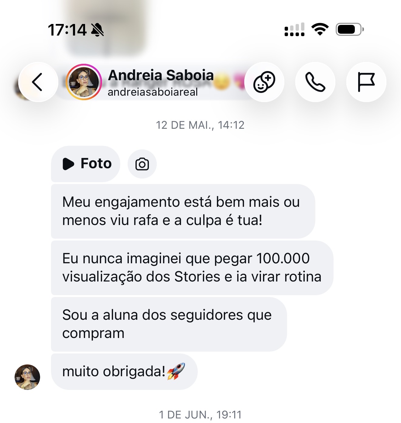 Mensagem da Andreia Saboia