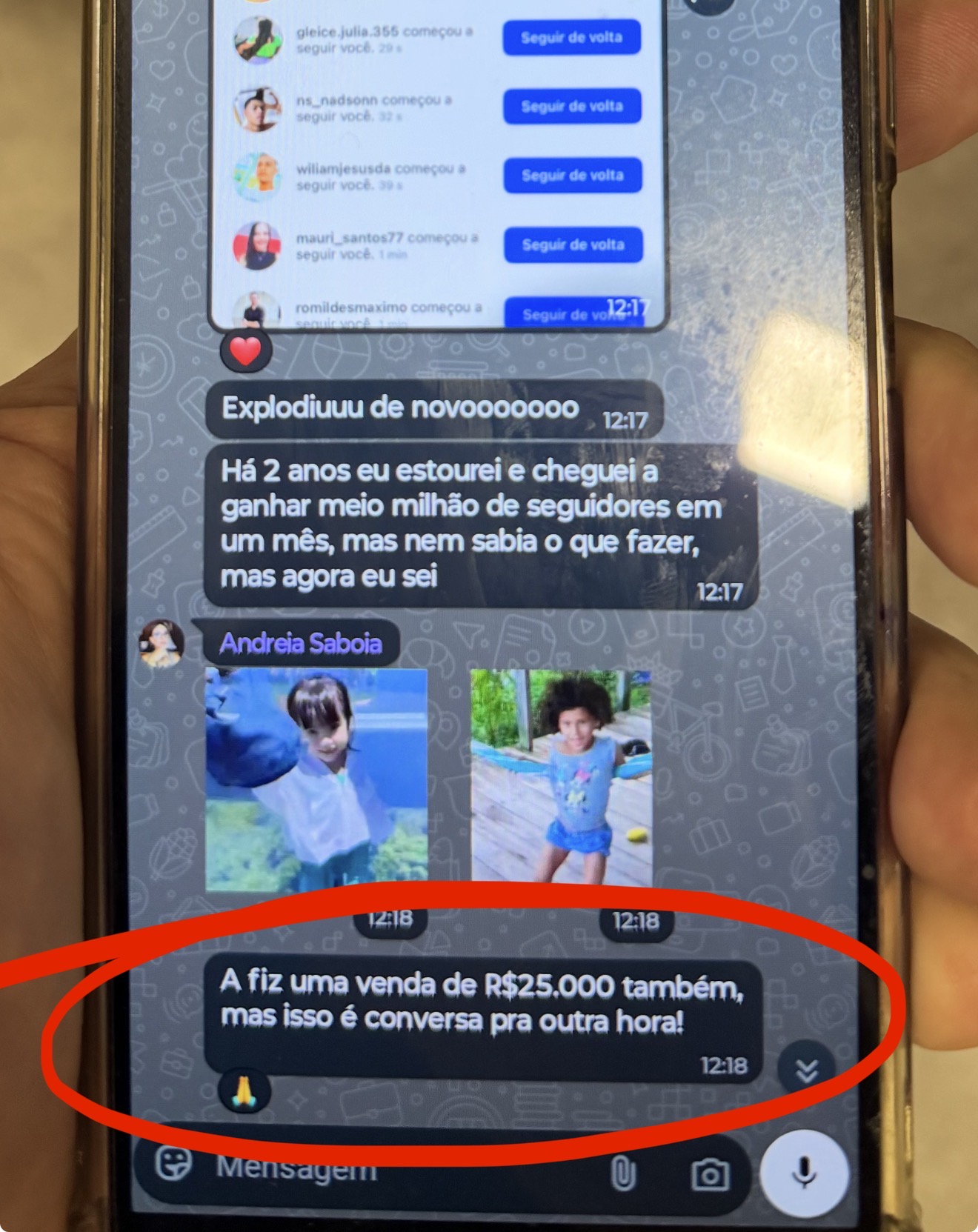 Mensagem da Andreia Saboia