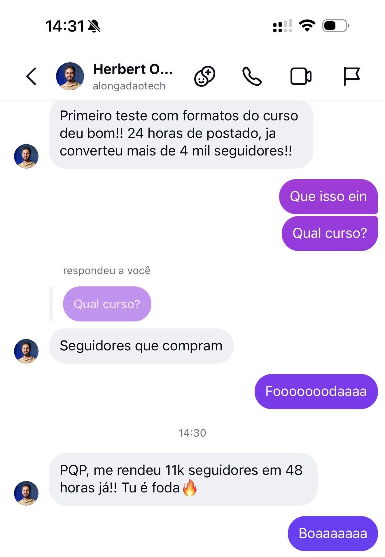 Print de aluno aplicando o método 1
